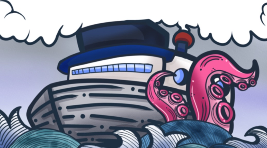 This is a picture of the Chthonic cruise ship, with some very attractive tentacles lovingly holding its hull.