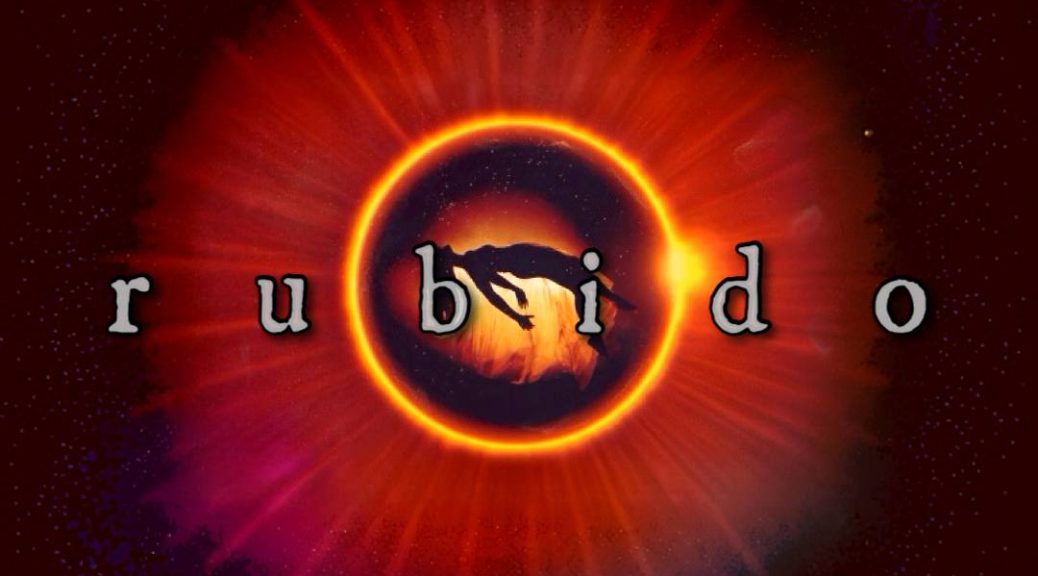 Rubido poster for Deep Dream State GE41, showing a silhouetted woman suspended inside a fiery eclipse against a red and violet cosmic background.