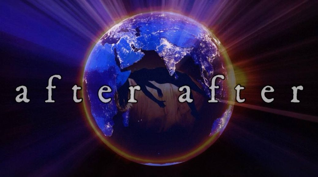 After After trailer artwork for Deep Dream State, with a glowing blue-violet Earth surrounded by radiant light and the title “after after.” Monster romance and desire horror from Neural Nets And Pretty Patterns.